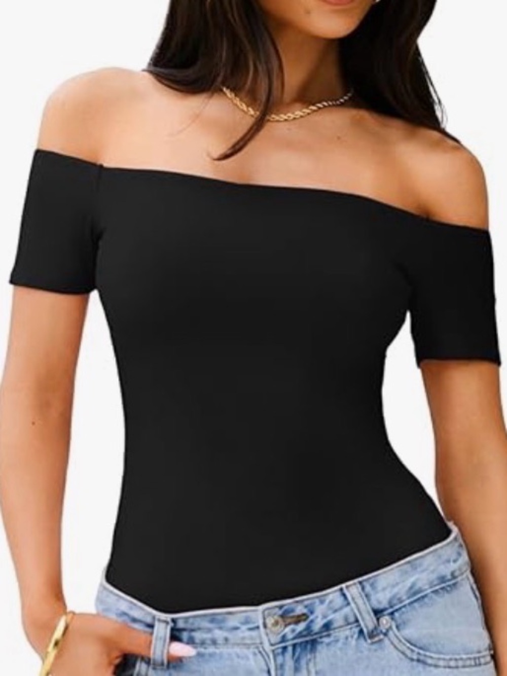 Off The Shoulder | Backless | Thong | Black Bodysuit | Women | Small